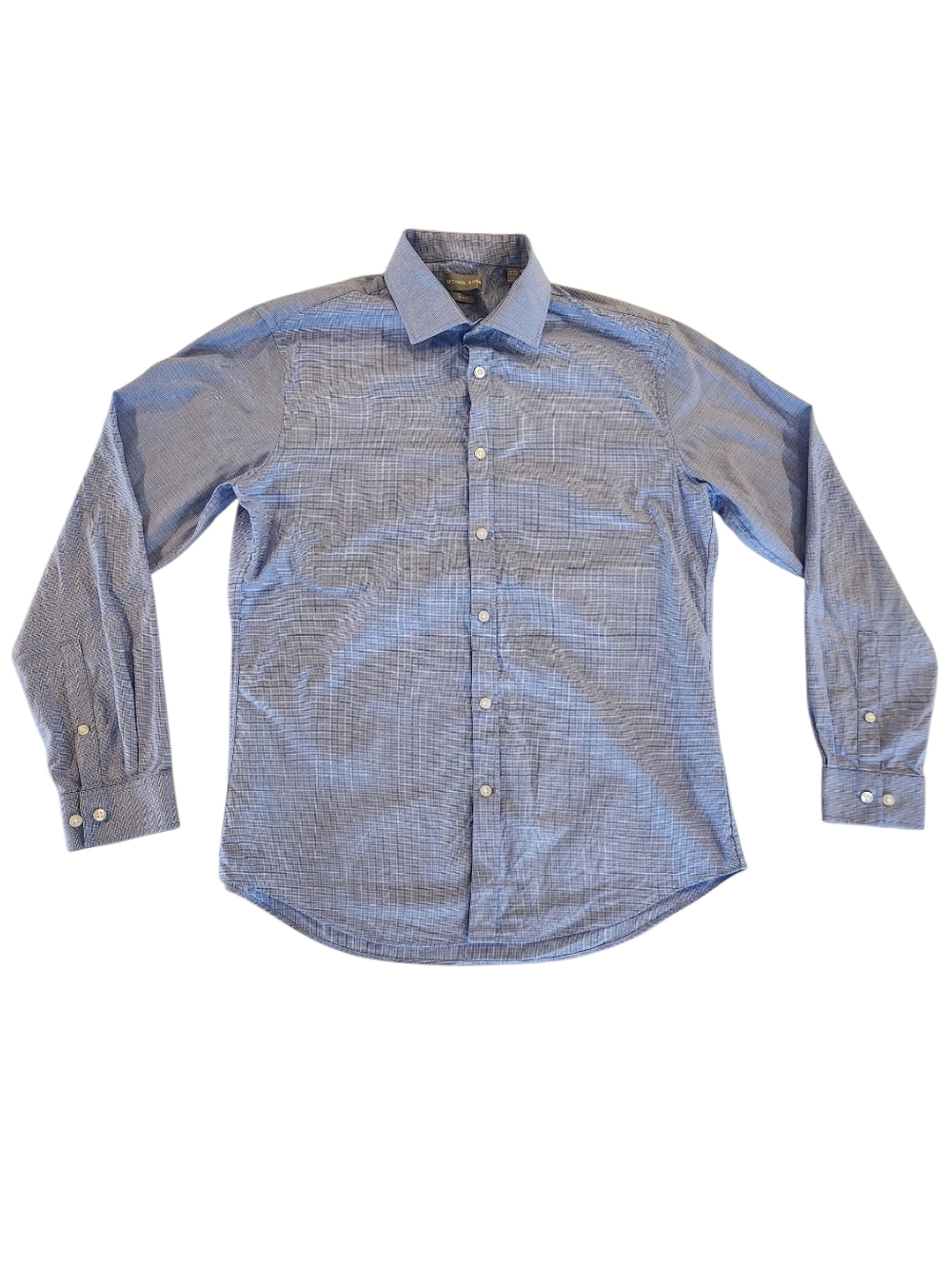 Michael Kors Blue Checked Button-Down Dress Shirt | Slim Fit - Men's Size Large